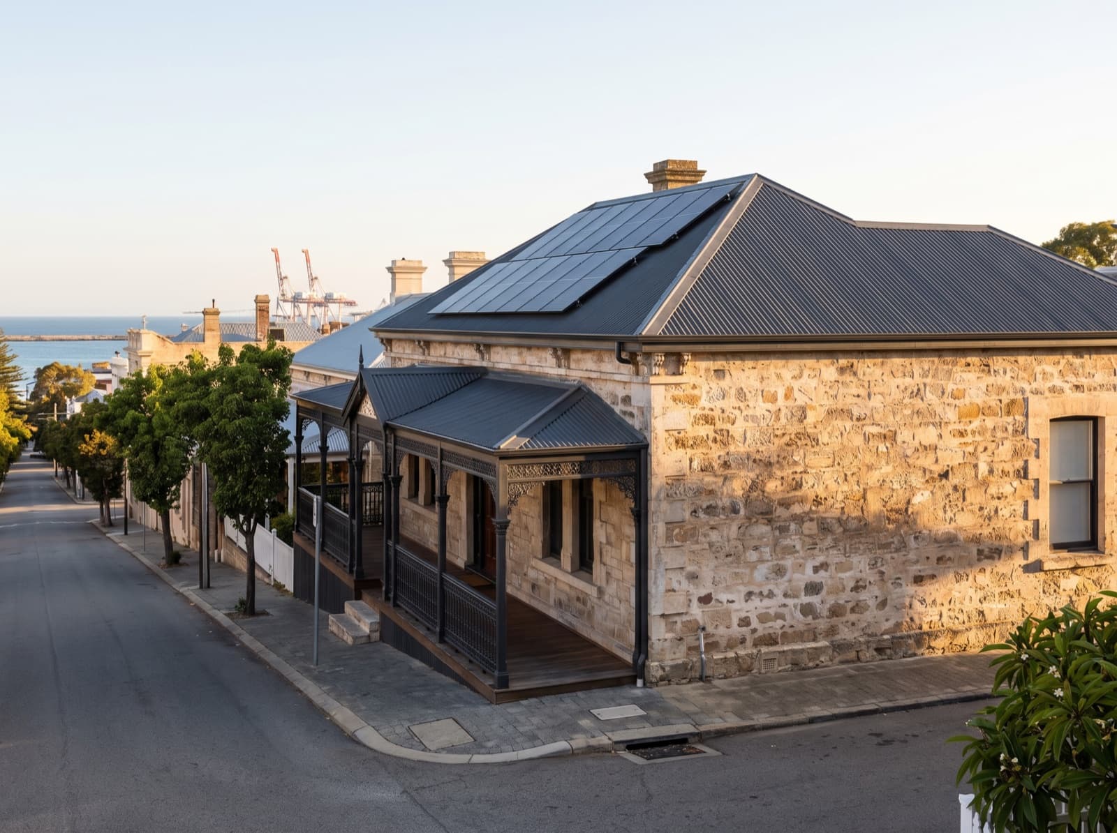 Heritage limestone home with rooftop solar in the port city of Fremantle, WA
