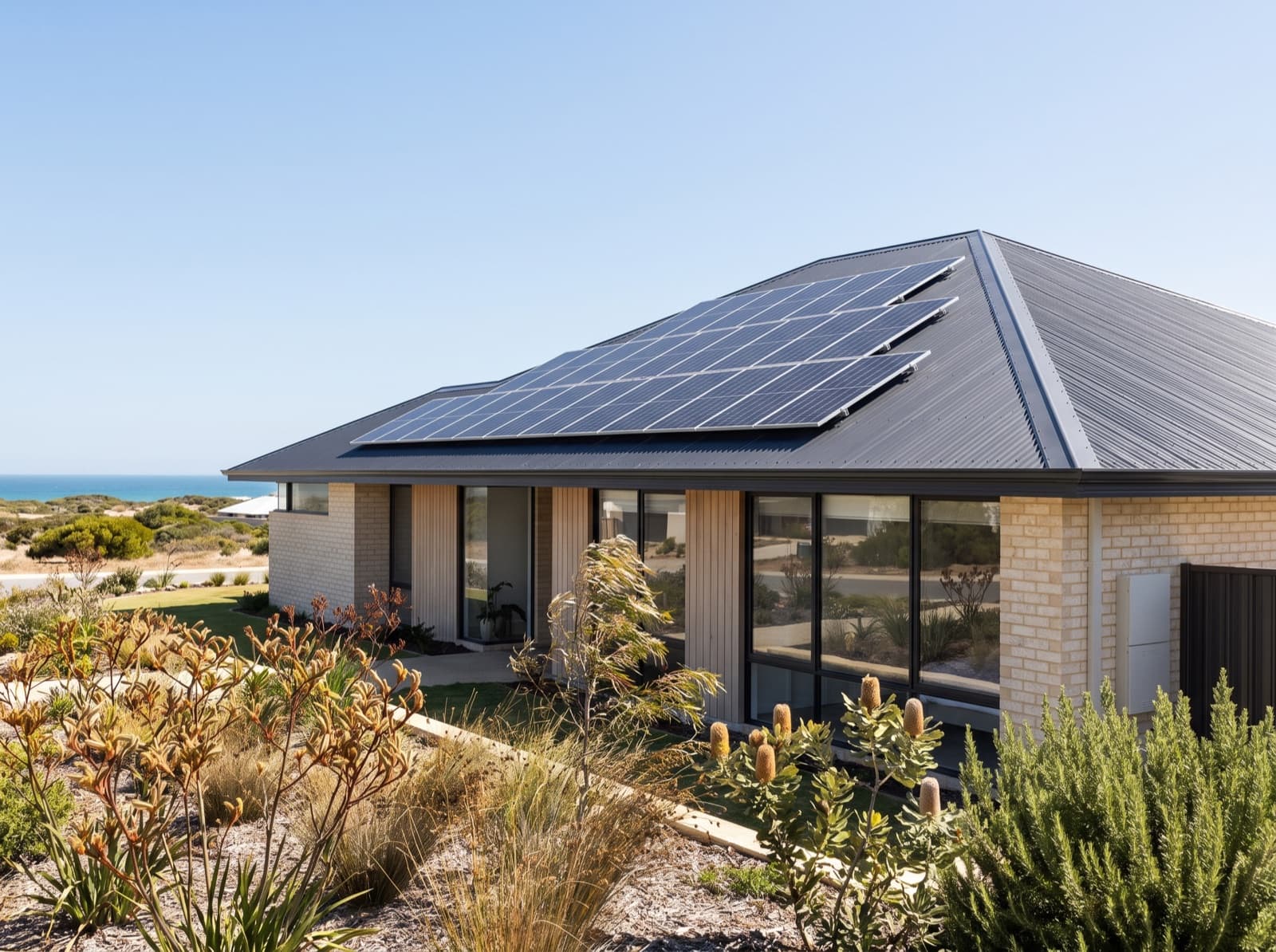 Modern home with rooftop solar in a northern Perth coastal estate at Joondalup