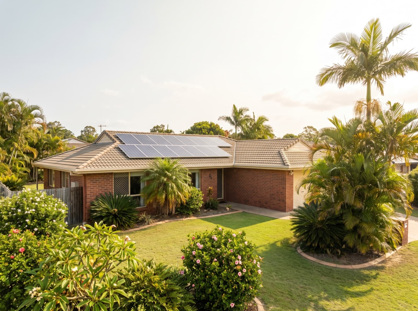 Suburban brick home with rooftop solar in Logan, south-east Queensland