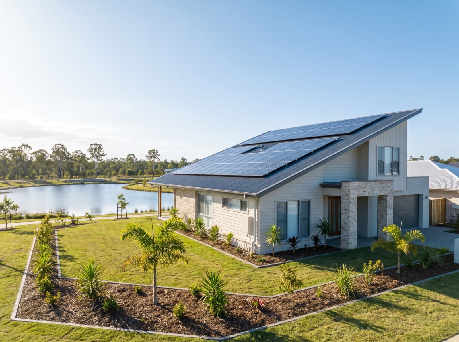 New master-planned estate home with a large rooftop solar array in North Lakes, Moreton Bay