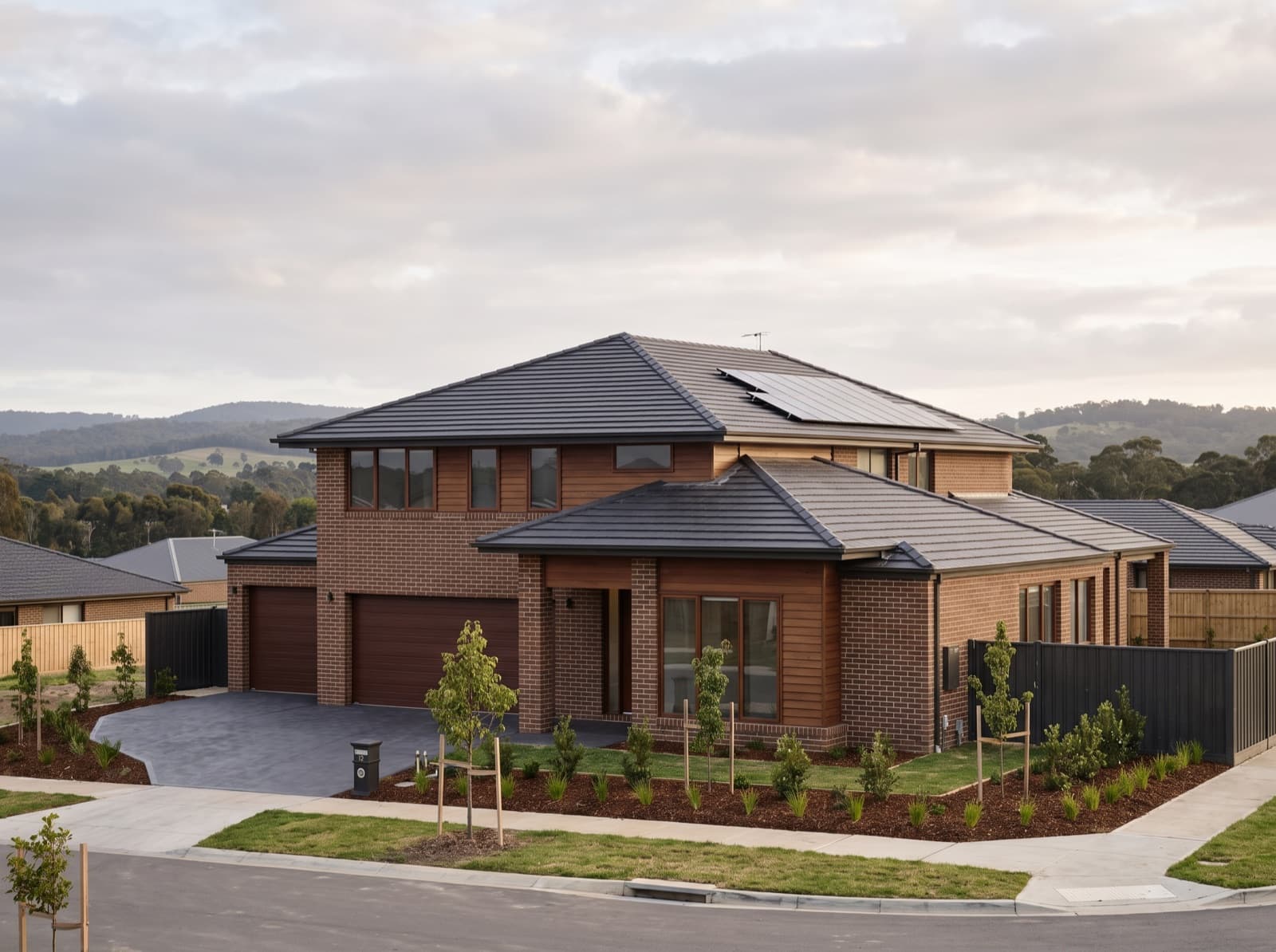 New-estate family home with a large rooftop solar array in Pakenham, outer south-east Melbourne