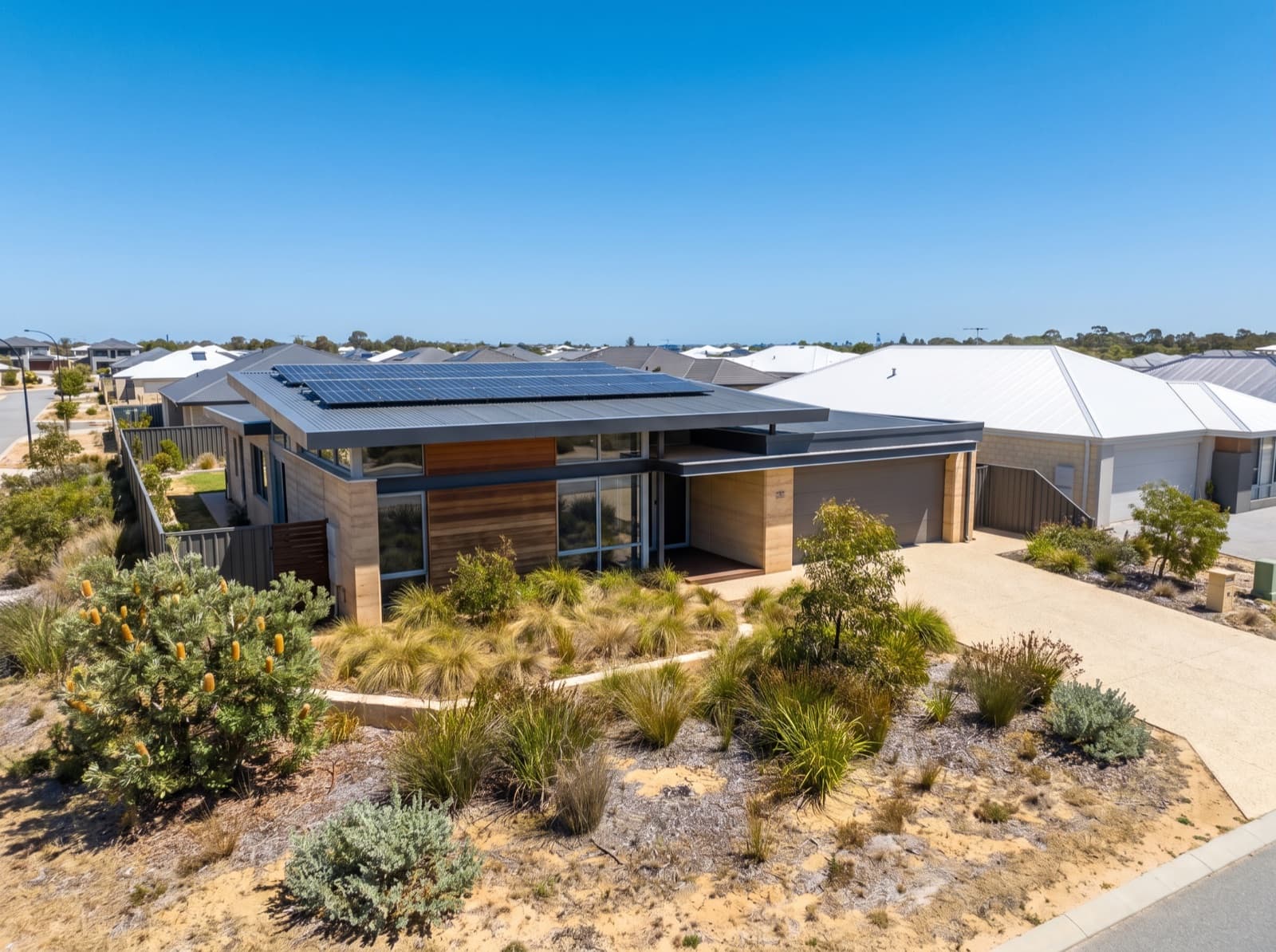 Modern home with rooftop solar in a northern Perth estate at Wanneroo, WA