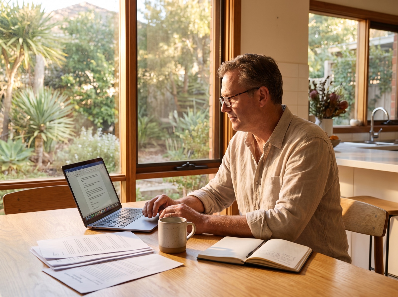 Australian homeowner comparing solar quotes at a kitchen table